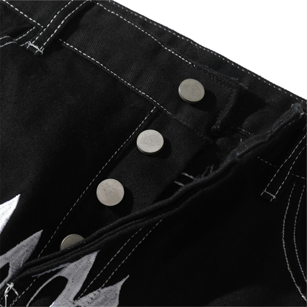 2023 Men Hip Hop Denim Pants Streetwear Letter Embroidery Denim Pants Harajuku Joggers Jeans Trousers Baggy Pants