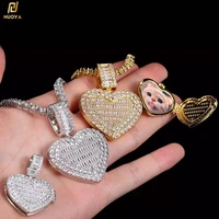 men hip hop jewelry gold plated cubic zirconia heart pendant custom photo pendant necklace