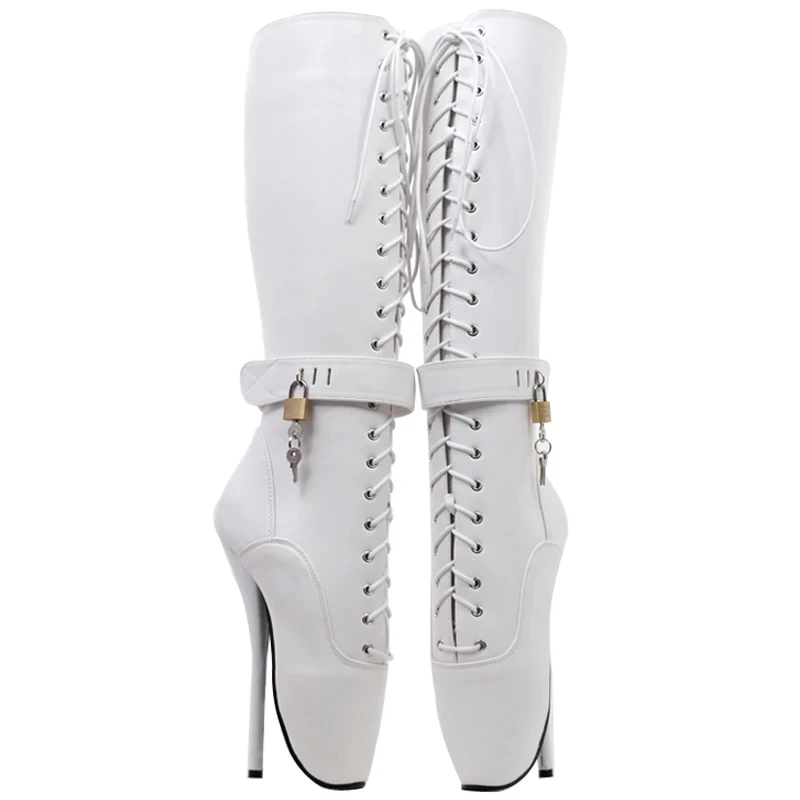 2023 New Knee-High Ballet Boots 18CM Super High Heel Pointed Toe Women Sexy Fetish Lockable Strap Shoes Custom Colors