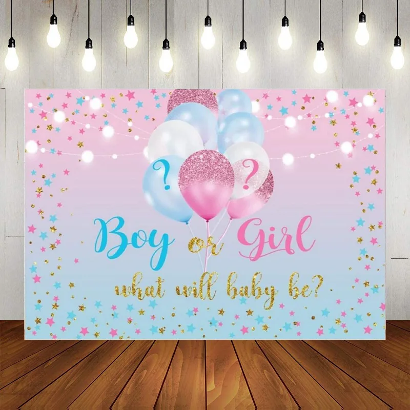 

Gender Reveal Boy Or Girl Photography Backdrop Pink Blue Dots Balloon Background He Or She Baby Shower Party Banner Decorations