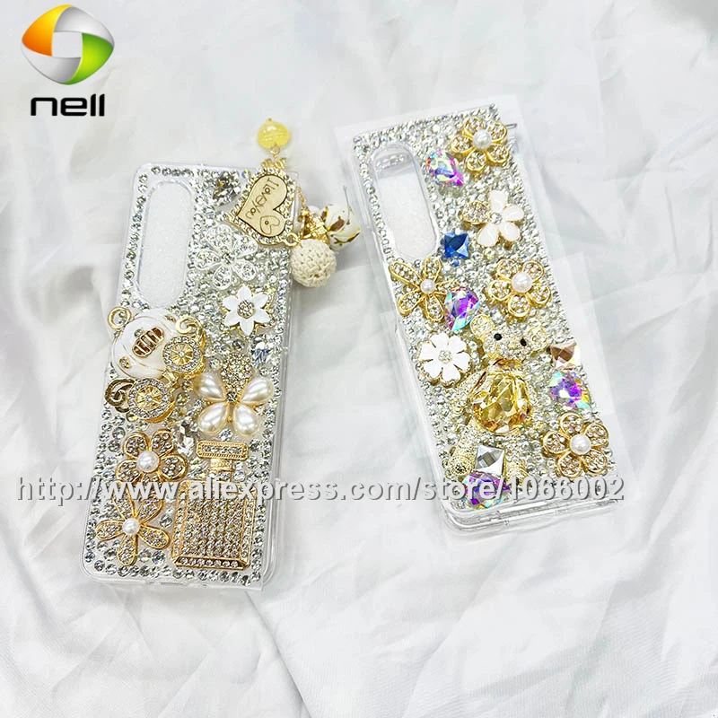 Блестящие Чехлы для Samsung Galaxy Z Fold 3 2, жесткие 3D чехлы с тыквой каретой/медведем, Блестящие кристаллы для Samsung Z Fold 3 5G