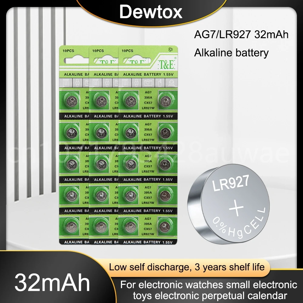50-200 шт., щелочные кнопочные батарейки AG7 L927 395 SR57 SR927SW 195 LR927 399 523 610 613, 1,55 в