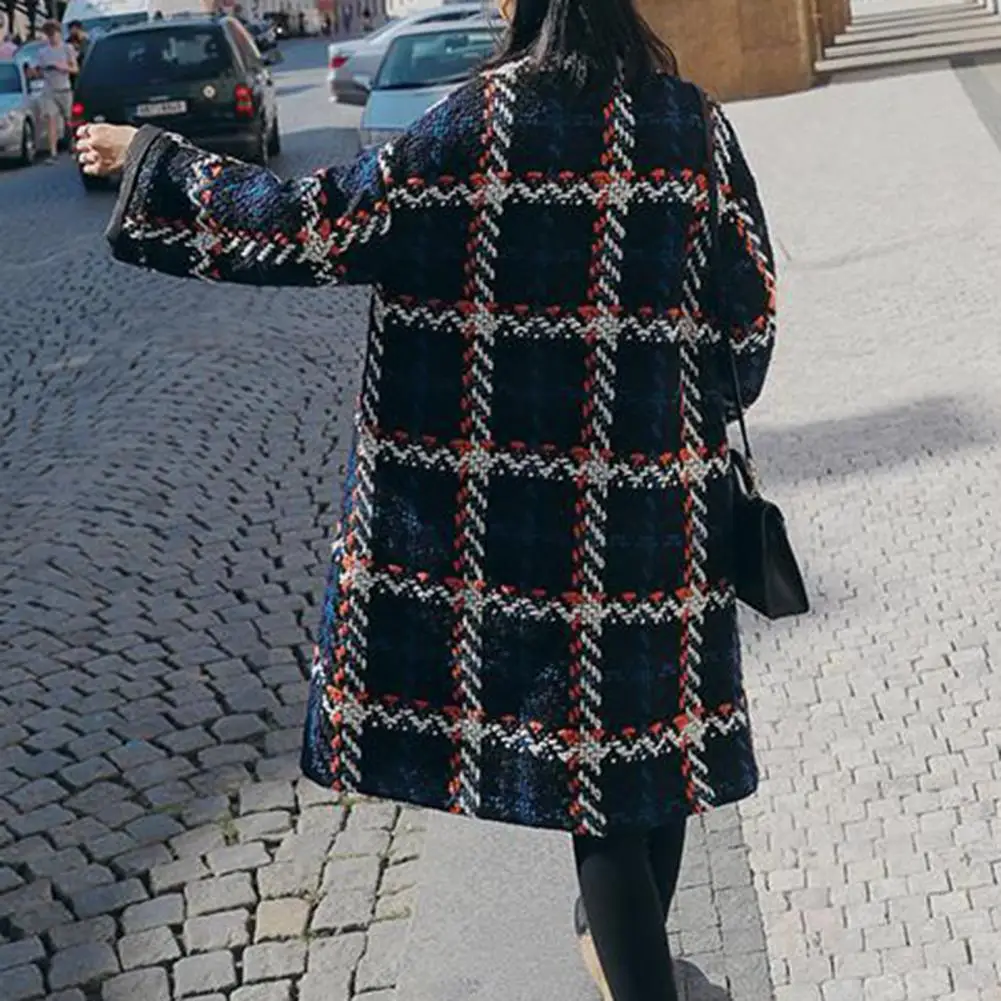 

Winter Coat Plaid Print Women Coat Warm Autumn Jackets Winter Cardigan Coat