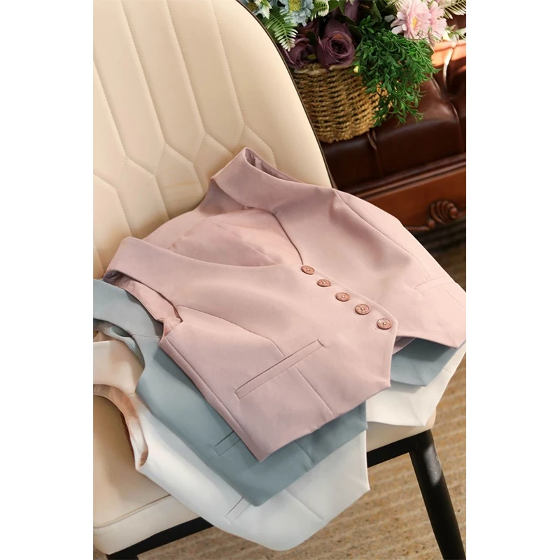 Элегантный розовый пиджак жилет женский модный белый укороченный костюм куртки