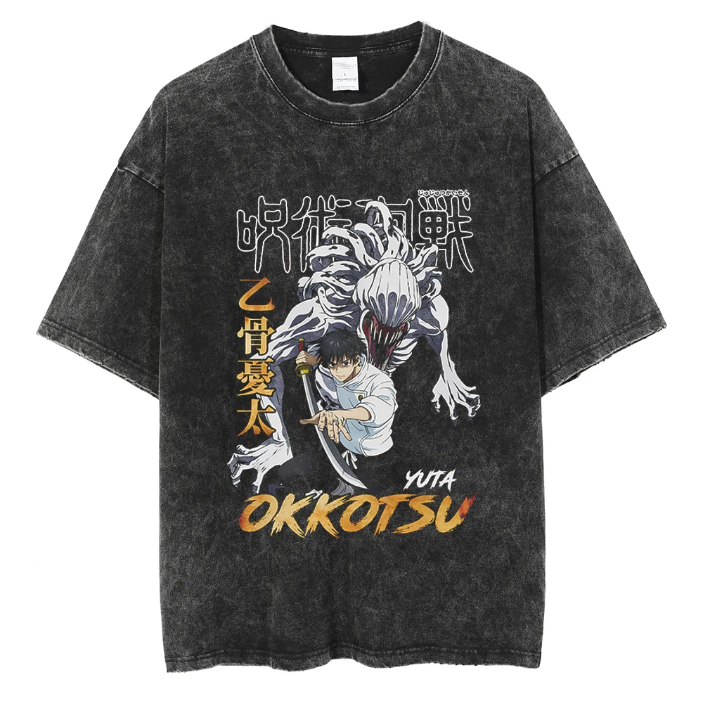 Anime Jujutsu Kaisen Satoru Gojo Print Tee Men Women Tshirts Plus Size Washed Cotton T-shirt Harajuku Male Manga T Shirt