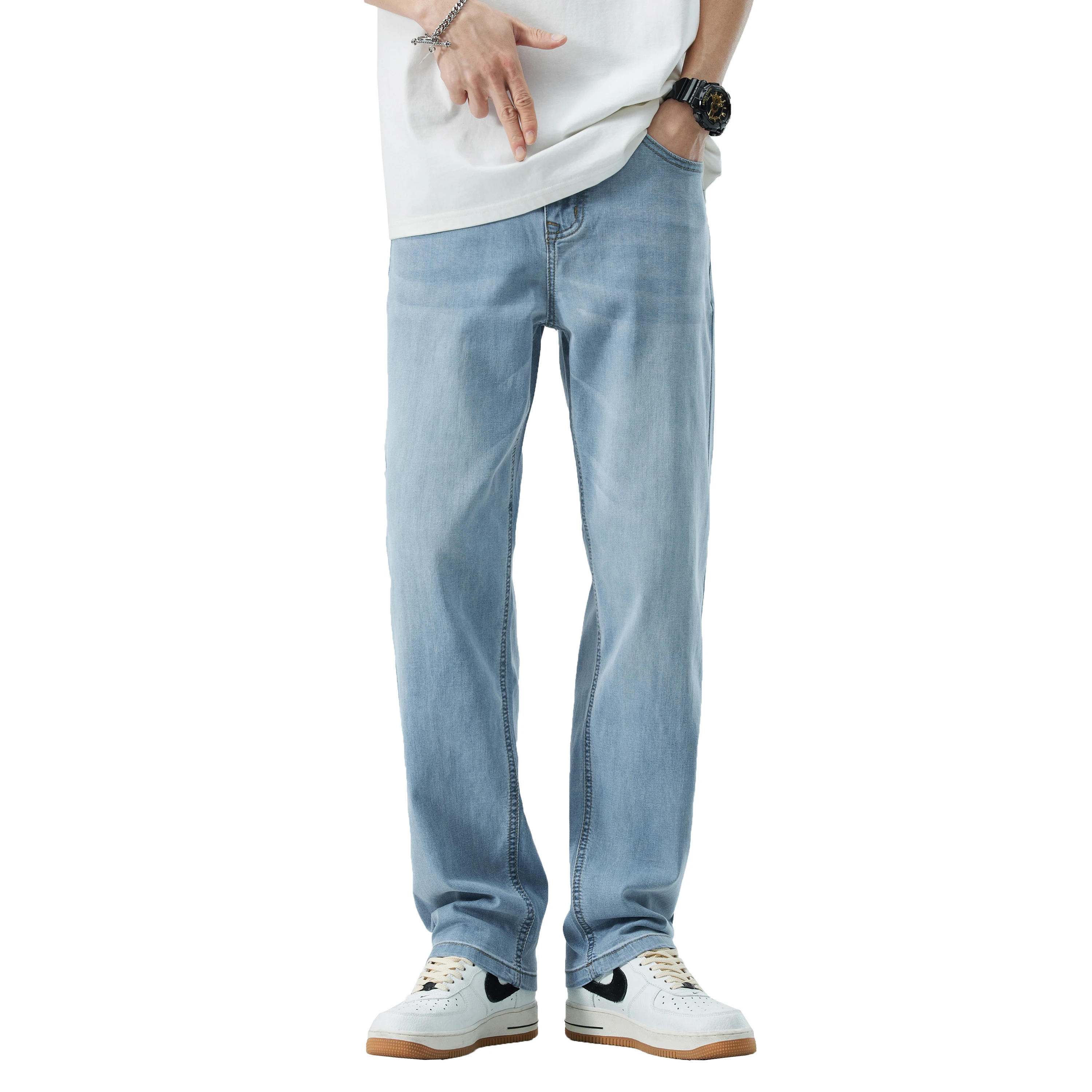 

2023 New Korean Fashion Men's Baggy Jeans Classic Unisex Man Straight Denim Wide-leg Pants Hip Hop Bagy Light Blue Grey Black