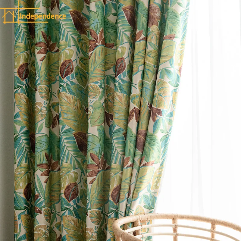 

Pastoral Style Leaf Curtain for Living Room Bedroom Green Curtain I Am Balcony Home Decoration Custom Finished Partition Curtain