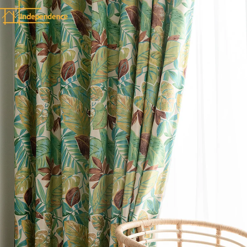 Pastoral Style Leaf Curtain for Living Room Bedroom Green Curtain I Am Balcony Home Decoration Custom Finished Partition Curtain