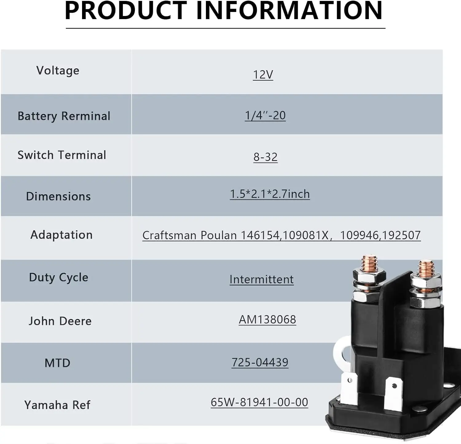 Фото Соленоид реле стартера для MTD Cub Cadet 725-04439B 725-04439A 725-04439 435151 №5