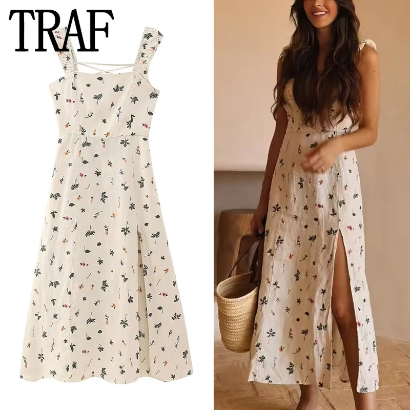 

Платье-комбинация летнее с цветочной вышивкой, без рукавов