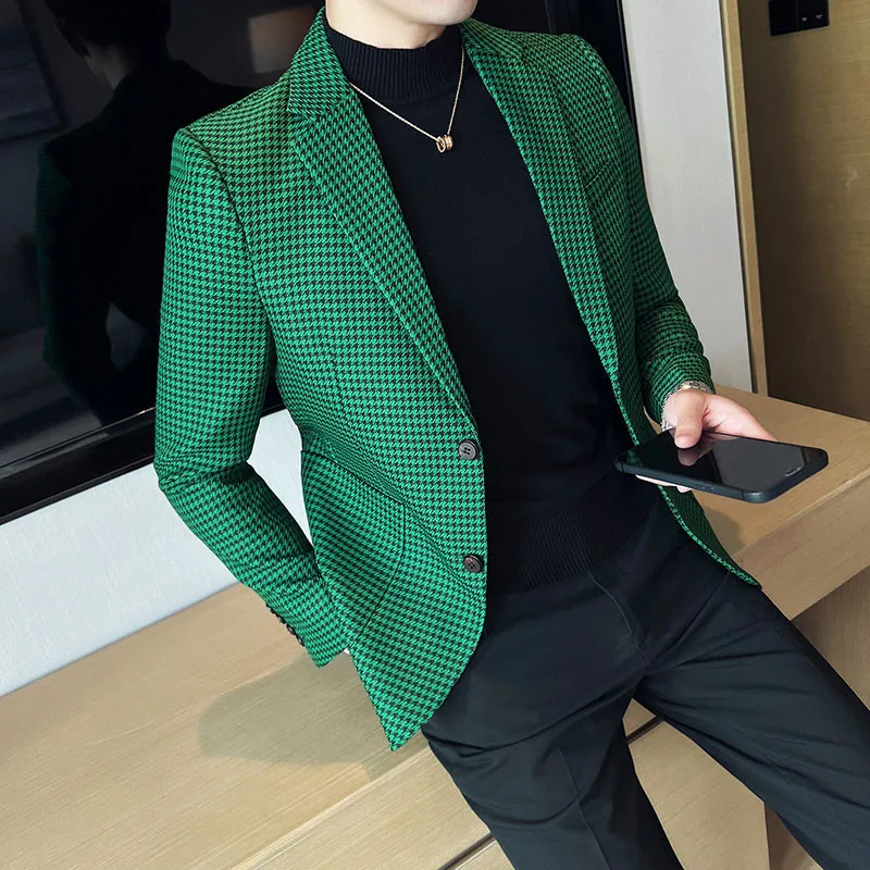 

Модный тренд для покупок, элегантный корейский Клетчатый джентльменский жакет, простой мужской Качественный костюм, повседневный высококачественный деловой Блейзер 2022
