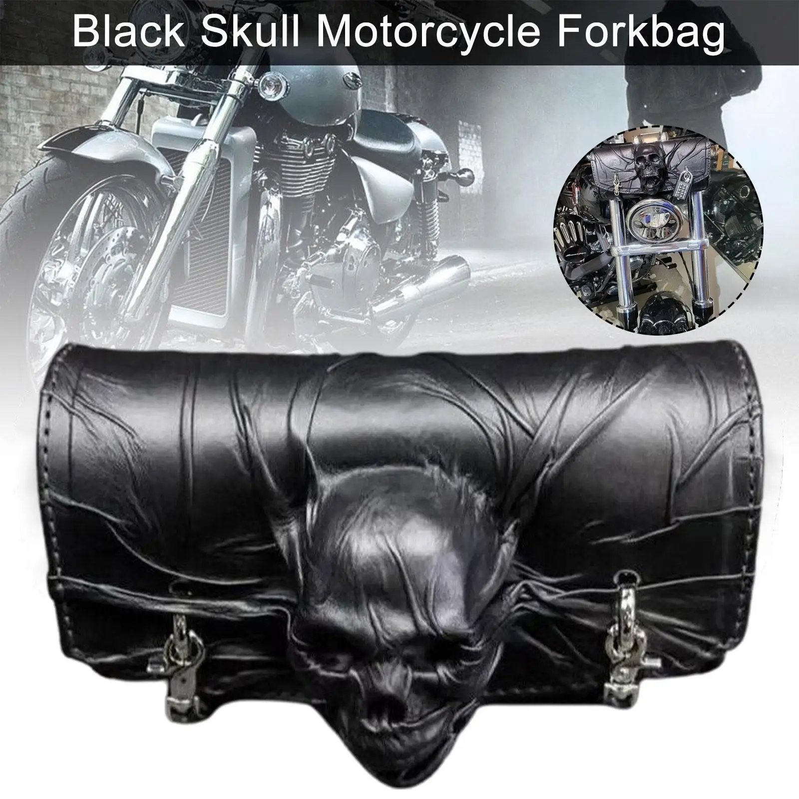 

Чехол для мотоцикла с черепом на Хэллоуин, чемодан, седло, кожаный чемодан, сумка для хранения на руль, аксессуары для мотоцикла, черный чемодан J4H0