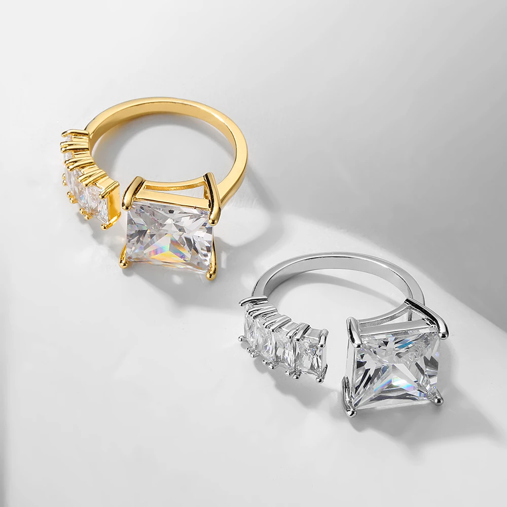 

MASA Casual Minimalist Silver Color Square Crystal AAA Cubic Zirconia Open Rings for Woman Wedding Engagement Jewelry Gift P2268