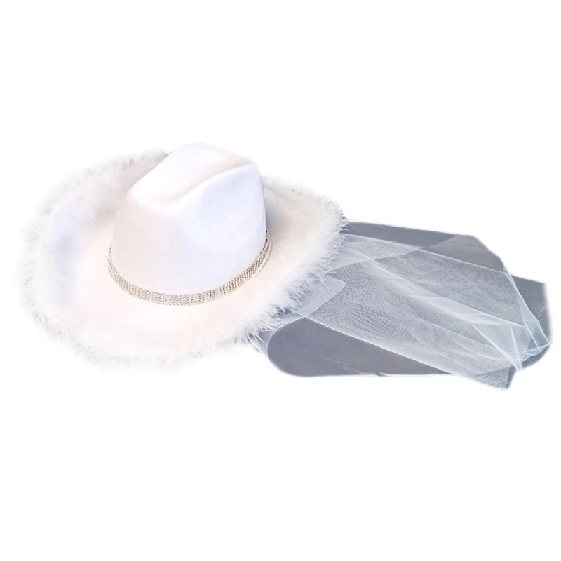 

Q39C Western Style Feather Decor Felt Cowboy Hat Cowgirl Cosplay Party Accessory