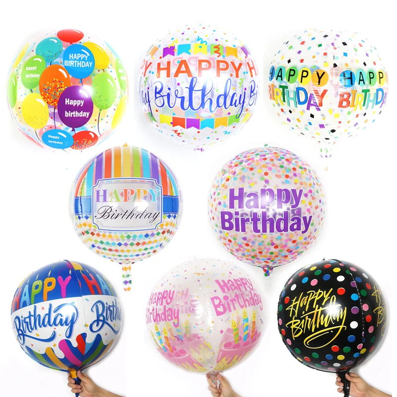 

5pcs 22inch 4D Birthday Foil Balloons Transparent Round Helium Globos Rainbow Ballon Baby Shower Birthday Party Decorations