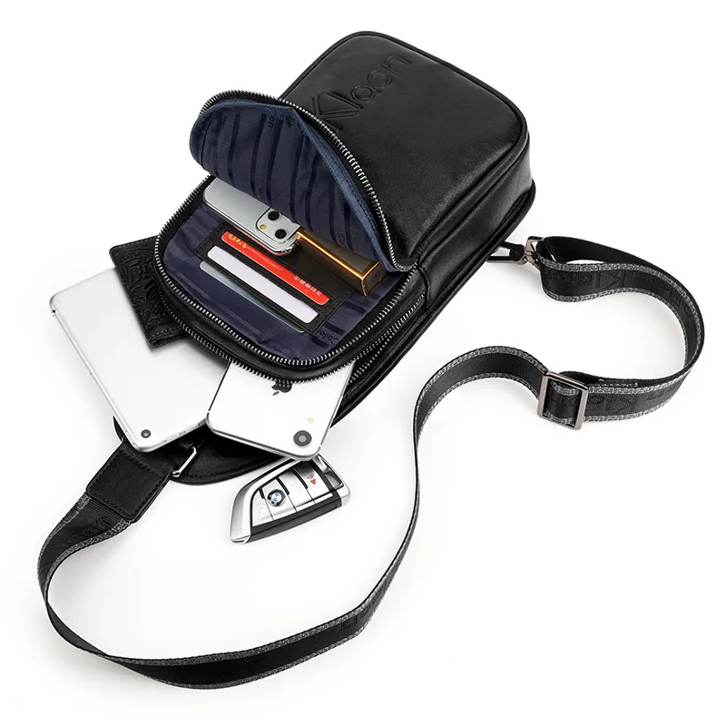 Новинка 2022 нагрудная сумка черная однотонная кожаная мужская через плечо