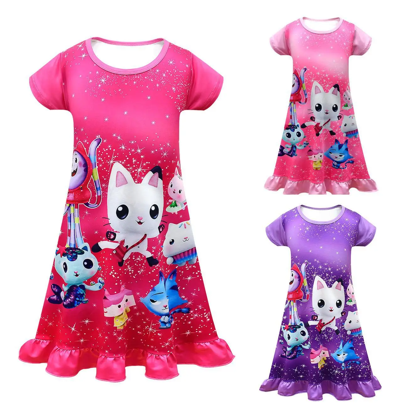 

2022 Summer Gabbys Dollhouse Vestido Kids Cute Gabby Cats Vdress for Baby Girls Kawaii Anime Pajamas Dresses Cartoon Nightgown