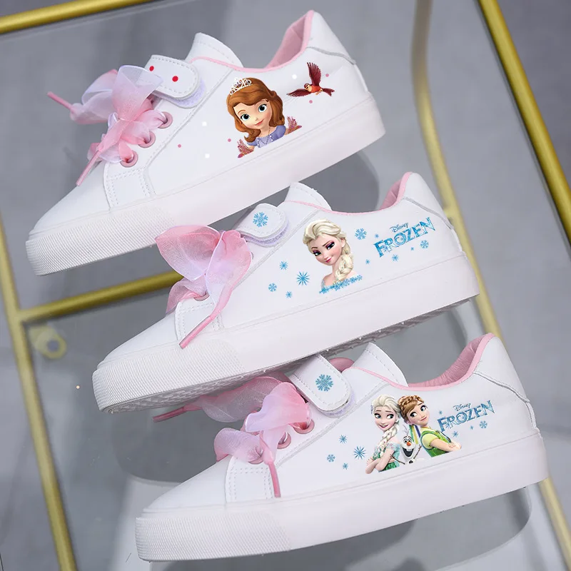 Disney Children's Casual Shoes Frozen Princess Sophia Elsa Girls Canvas Shoes Sneakers Kids White Pink Shoes for Girl Size 23-36