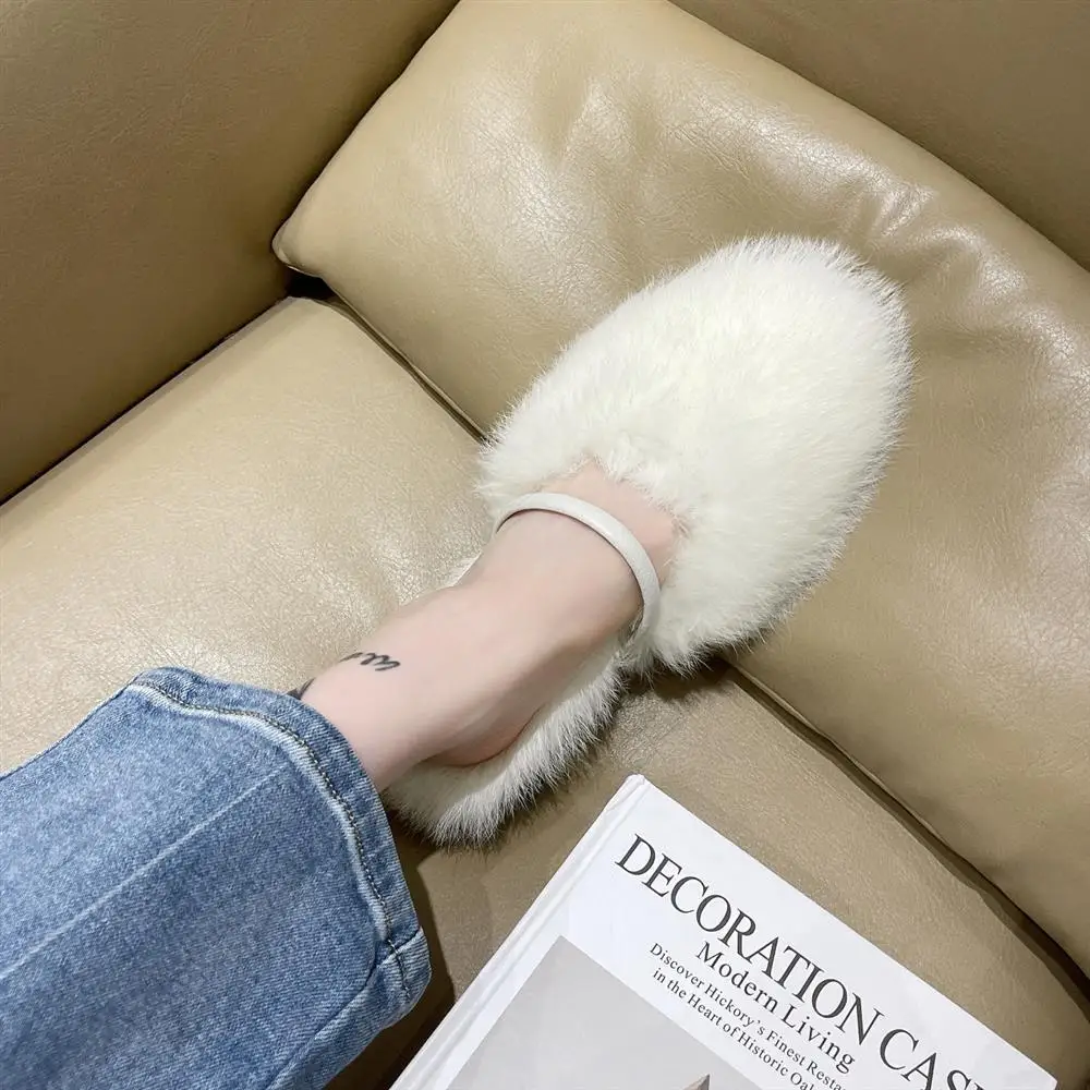 

Slippers Women Plush Autumn Winter Fashion 2023 New Casual All-match Concise Plush Warm Heel Shoes Outside Elegant Pumps