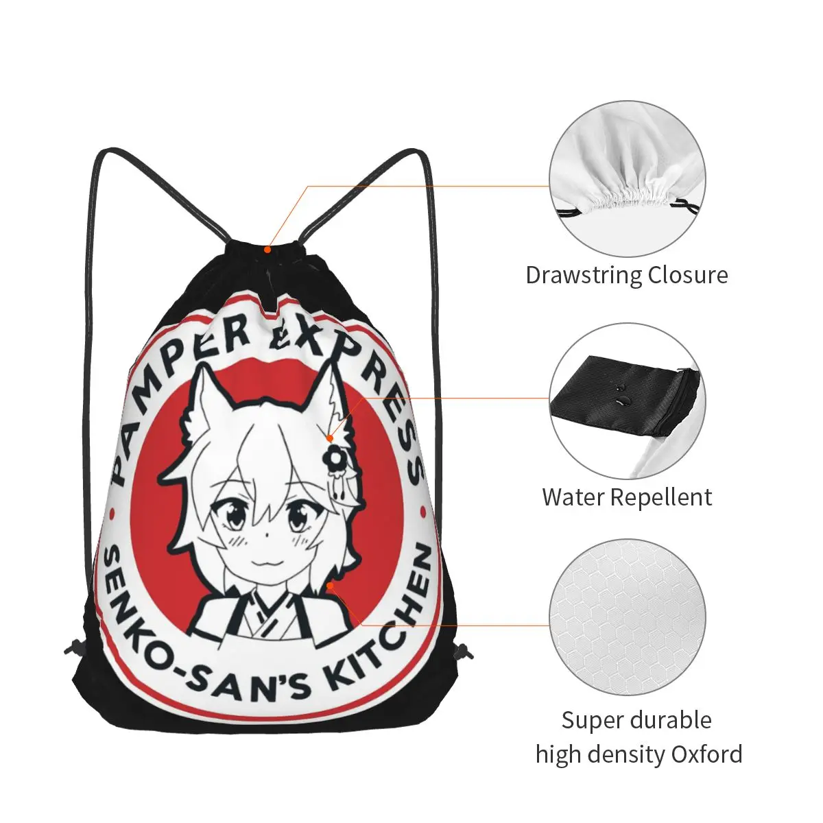Фото Рюкзаки Senko San The Helpful Fox с мультяшным принтом, портативные сумки-мешки на шнурке, сумки для мелочей, сумки для книг для путешествий и школы №4