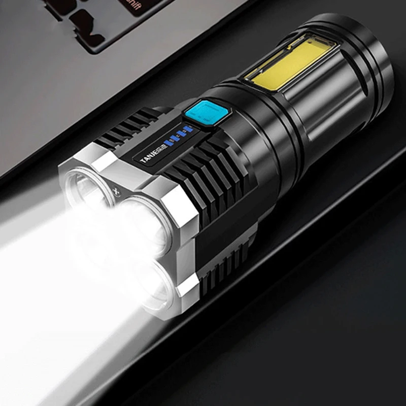

Outdoor Lighting Four-cell LED Torch USB Rechargeable Powerful LED Torch Super Bright Torch COB Portable Light Camping Lantern