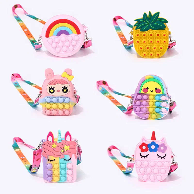 

Kawaii Fidget Shoulder Bag Unicorn Minnie Bags Adult Child Sensory Toys Antistress Push Bubble Stress Relief Squishy for Kid Toy