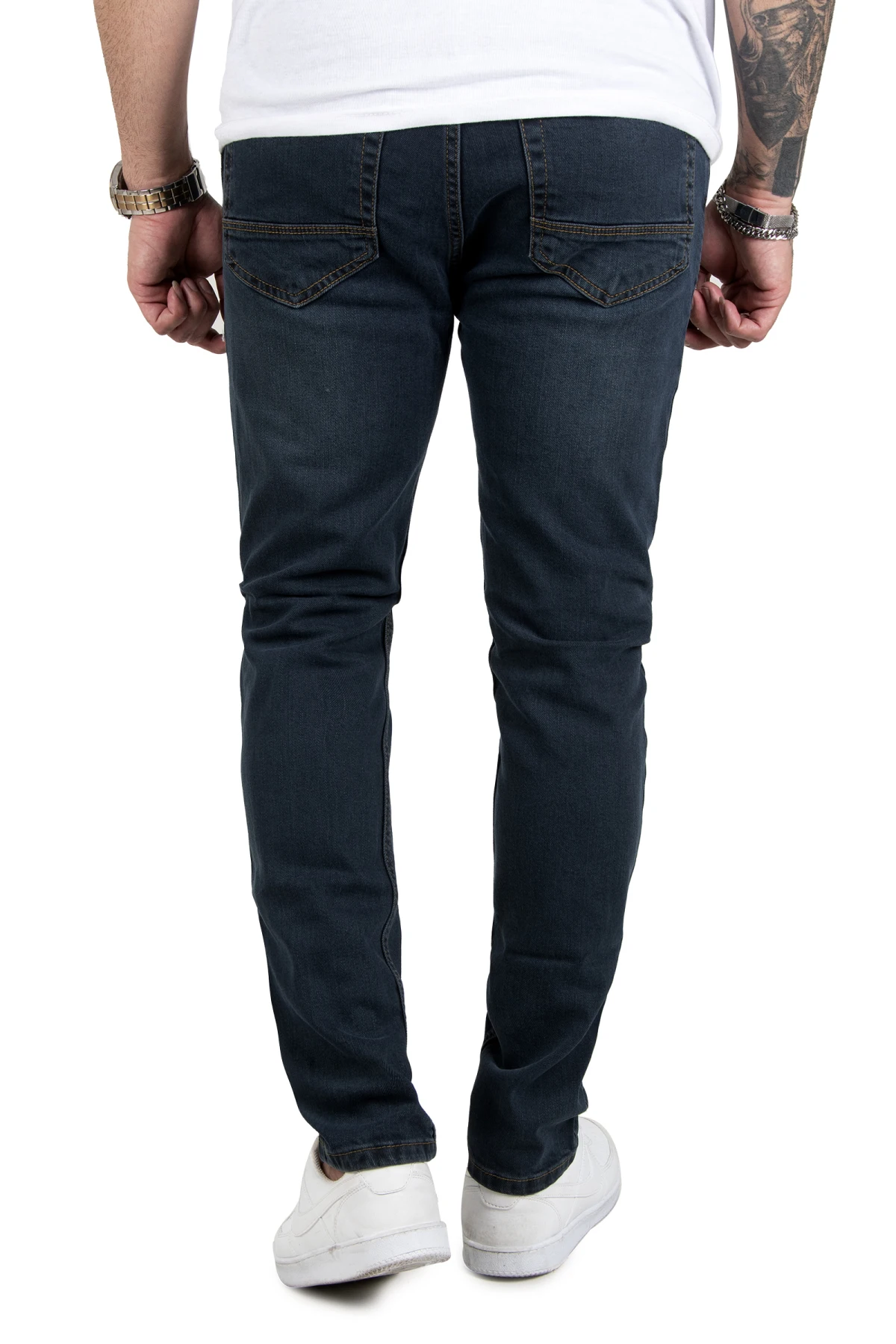 DeepSEA rear pocket stitched lycra narrow cut buttoned jeans 2002109