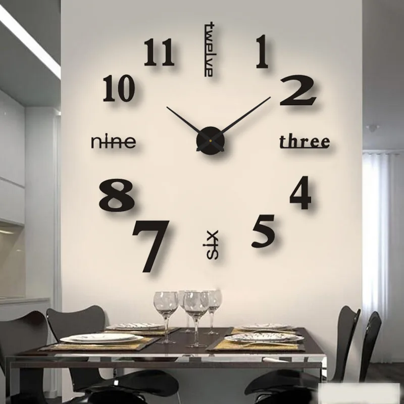 

3D Wall Clocks Luminous DIY Acrylic Mirror Wall Stickers for Home Decor Living Room Quartz Needle Self Adhesive Hanging Watch