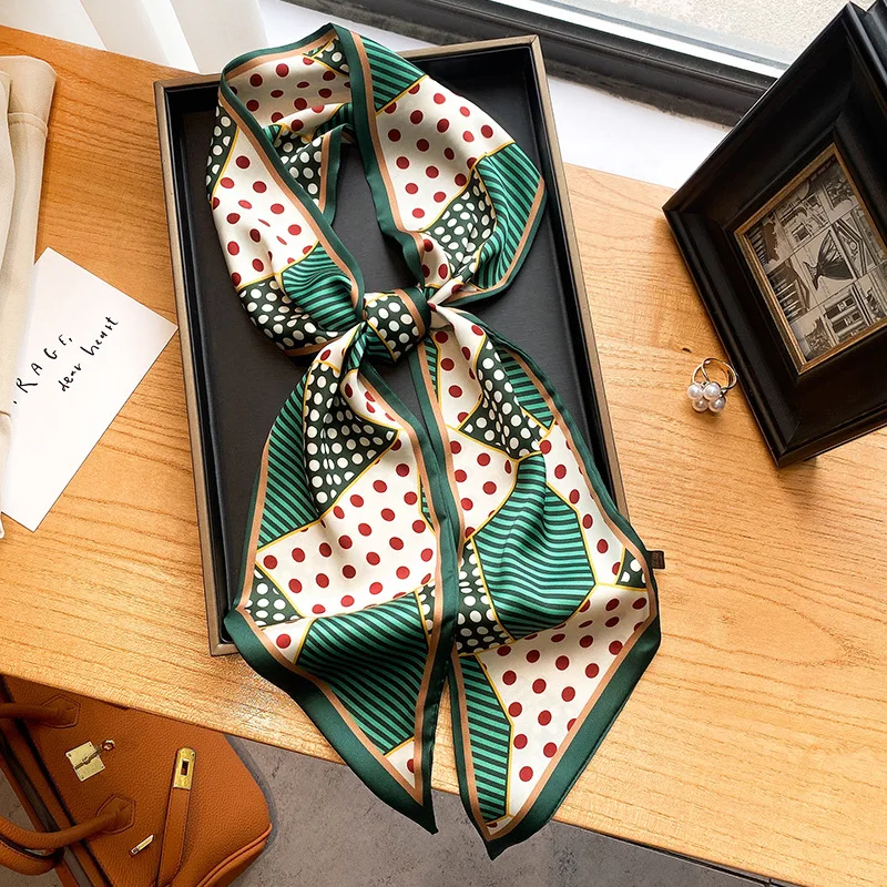 Шарф женский Шелковый в стиле ретро тонкий узкий сумка с шарфом шарф горошек