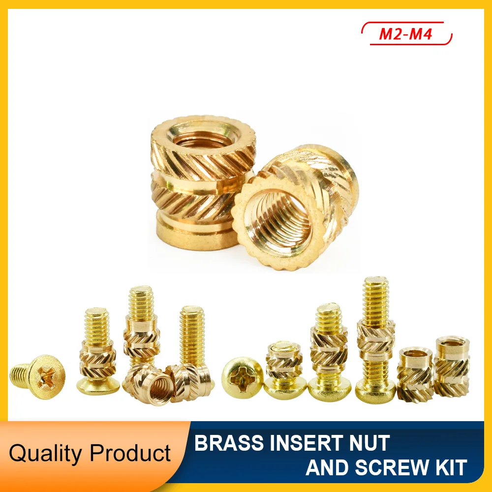 

M2 M3 M4 Brass Insert Nuts Bolts Cross Countersunk Head Screw Thread Hot Melt Knurled Injection Nut Bolt Set Assortment Kit