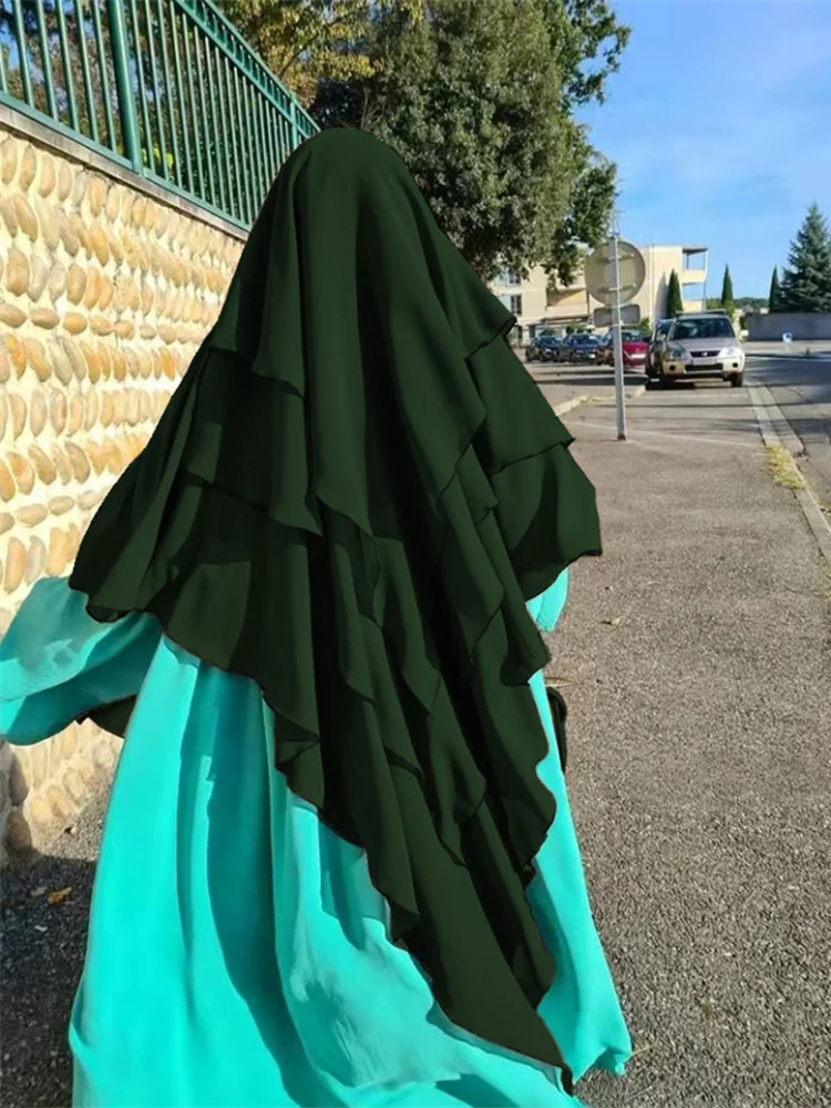 Muslim Women Prayer Hijab Cover Abaya Niqab Islamic  Three Layers Long Khimar Chiffon Hijab Jilbab Ramadan Arabic Middle East