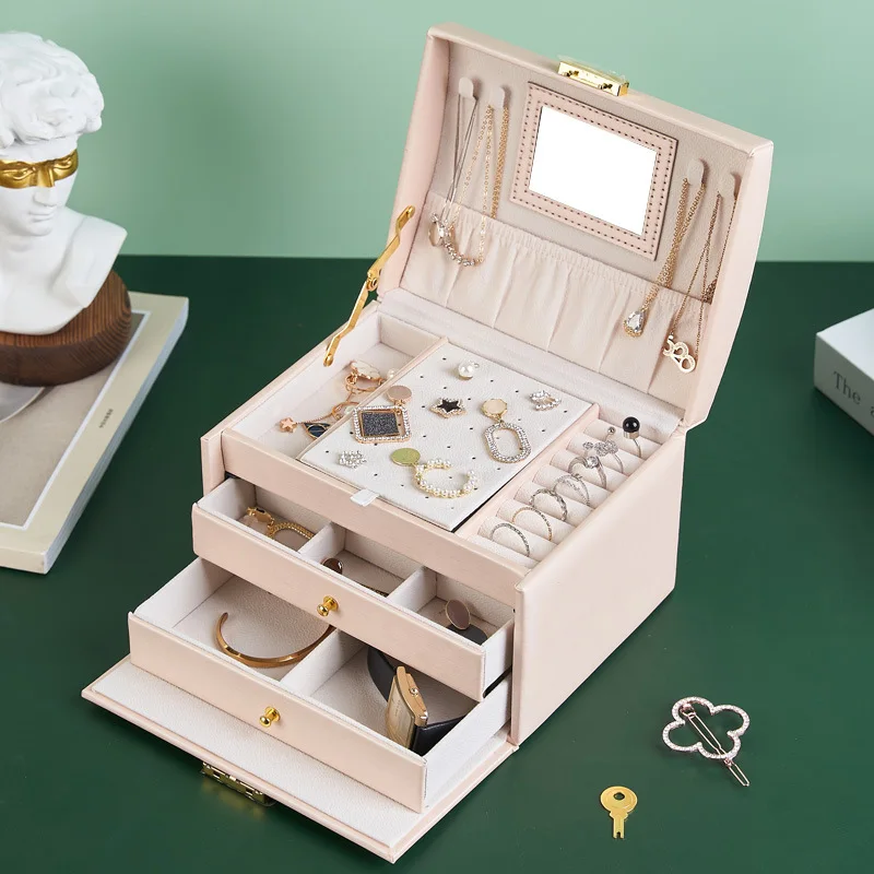 

Многоуровневая шкатулка для ювелирных изделий, коробка для хранения ожерелий, серег, многофункциональная легкая роскошная коробка для хранения украшений