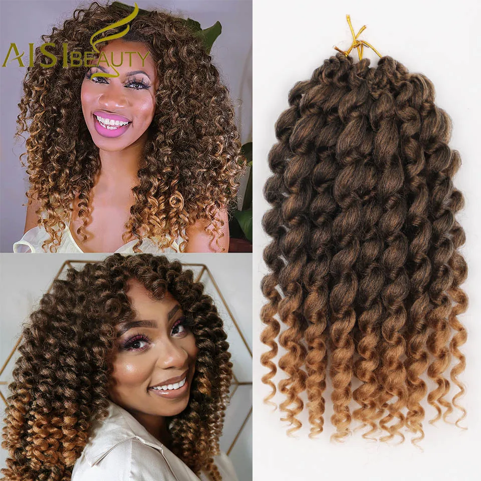 AISI BEAUTY 12inches Synthetic Ombre Crochet Hair Wavy Curls Afro Braiding Hair Extensions For Black Women Passion Twist Hair