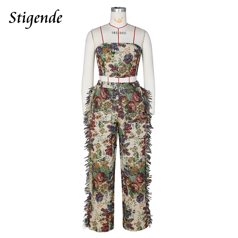 Женский богемный Костюм-двойка с цветочным принтом без бретелек