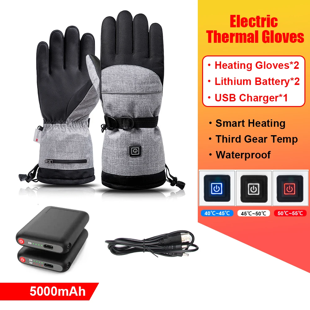 

Зимние мотоциклетные перчатки, хлопковые теплые перчатки с подогревом батареи, электрические водонепроницаемые перчатки с пятью пальцами ...