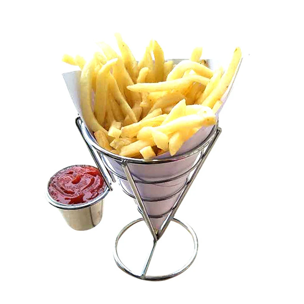 

Stainless steel French Fry Stand Cone Basket Holder for Fries Fish and Chips and Appetizers 1 Set