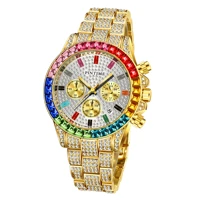 colorful luxury watch for men women designer rainbow diamond full iced out watches all dial work chronograph wristwatch clock