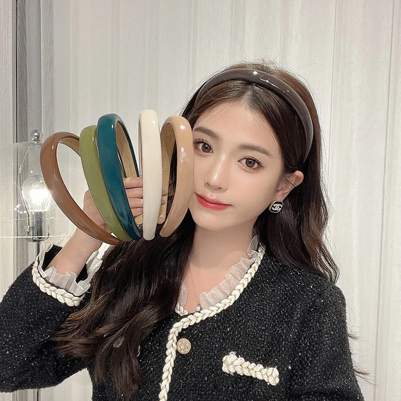 

Винтажная блестящая повязка на голову из лакированной искусственной кожи, однотонные аксессуары для волос