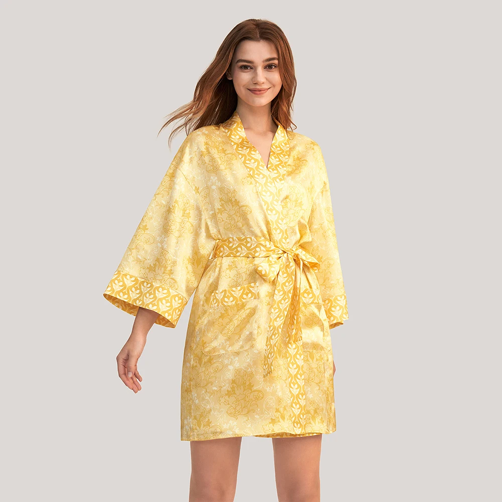 LILYSILK Golden Lily Silk Satin Kimono Robe Summer Women Sleepwear 2022 New Femme Tied Light Robes For Coverage Free Shipping
