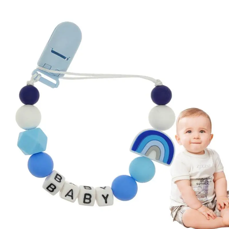 

Силиконовая мультяшная цепочка для соски, английские буквы, рандомный держатель для прорезывателя, детская игрушка для прорезывания зубов, жевательный подарок, радужная форма