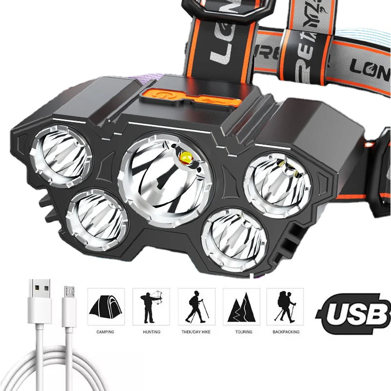

Led Five-Head Headlampt Strong Light Super Bright Rechargeable Night Fishing Head Lamp Long-Range Super Bright Miner's Lamp