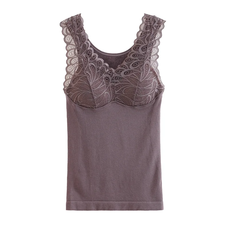 Lace Thermal Underwear for Women Fleece Lined Tops Cami Tank Vest Camisoles Winter Thermal Shirt Inner Wear Thermo Undershirt