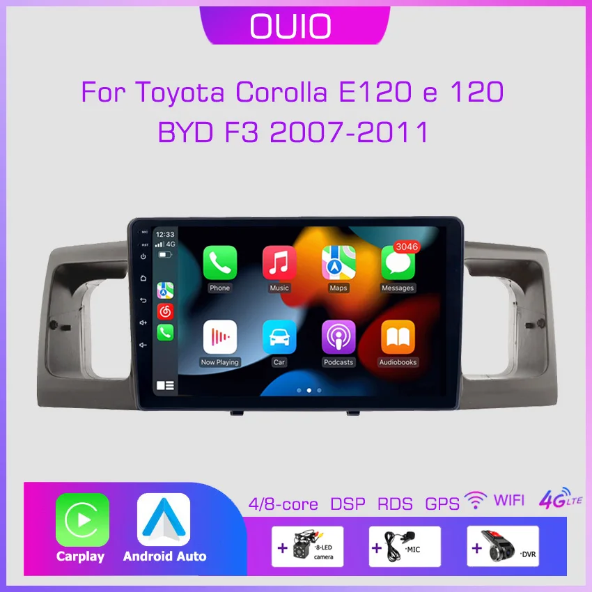 Автомагнитола 2DIN на Android 13 для Toyota Corolla E120 e 120 BYD F3 2007-2011 мультимедийный