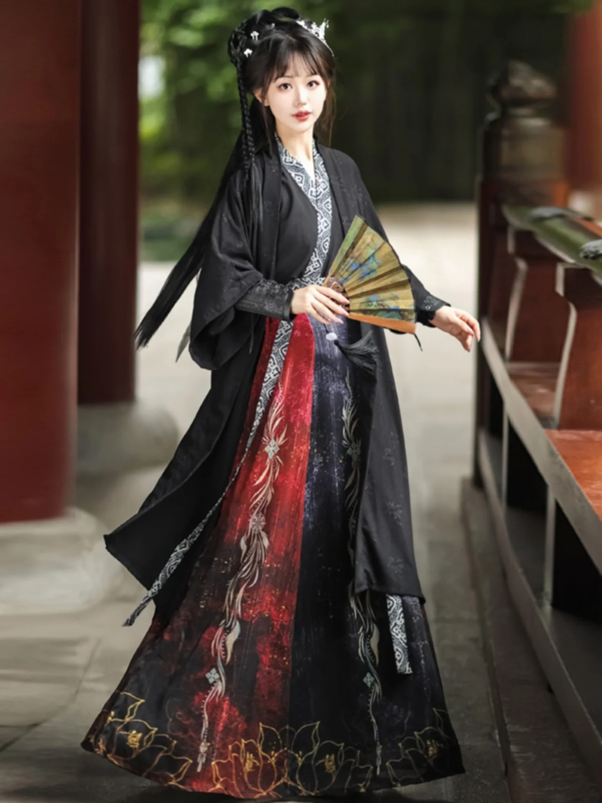 Аутентичный оригинальный Hanfu Song Zhizi Талия-высокие сломанные чернила в