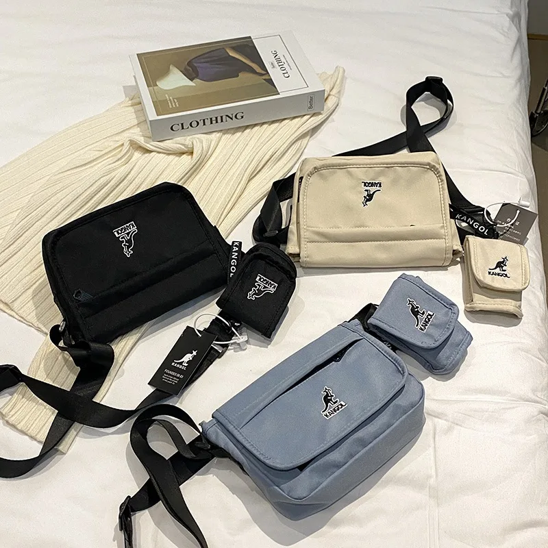 KANGOL Canvas Shoulder Bag Embroidery Logo Messenger Bags Commuting for Men and Women Crossbody Bags Casual Mini Shoulder Bags