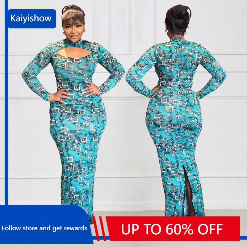 

African Print Dresses for Women Summer Elegant African Long Sleeve O-neck Polyester Long Dress Maxi Dress African Dresses Women