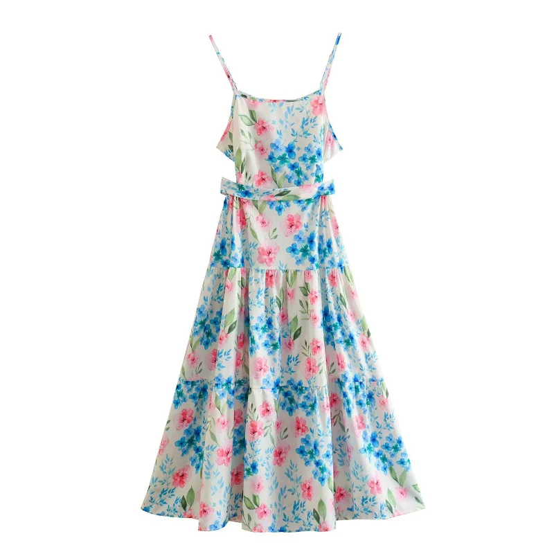 

2023 New Women's European and American Floral Print Strap Dress