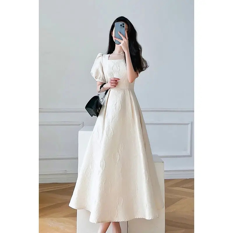 

Винтажное элегантное платье с запахом, женское французское ретро платье миди с пышными рукавами и квадратным вырезом, модное однотонное летнее платье Kpop J42, 2023