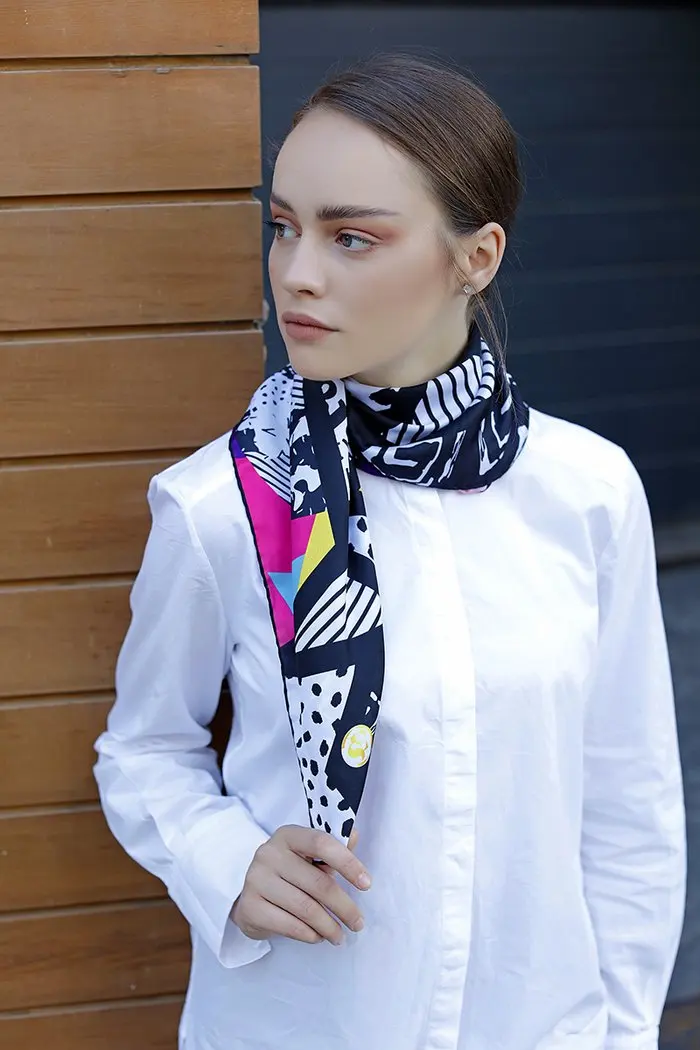 

WOMEN SCARF BANDANA ACCESSORIES GIFT COLORFUL TWİLL SCARF SHAWL MEMPHIS