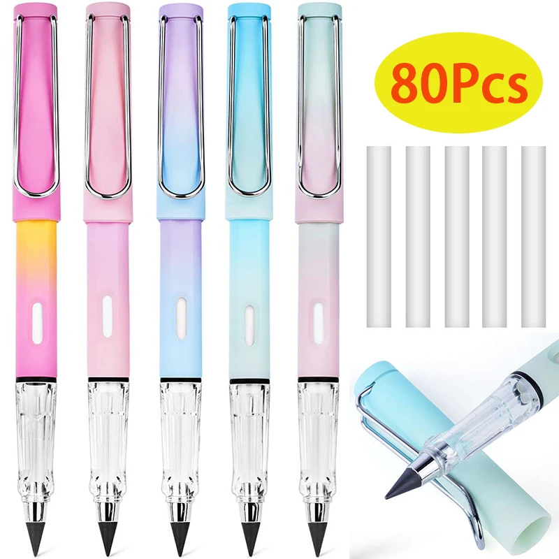 

80Pcs Gradient Pencil Eternal Color Inkless Never Ending Endless Eternity Colored Drawing Reusable Erasable Office Supplies